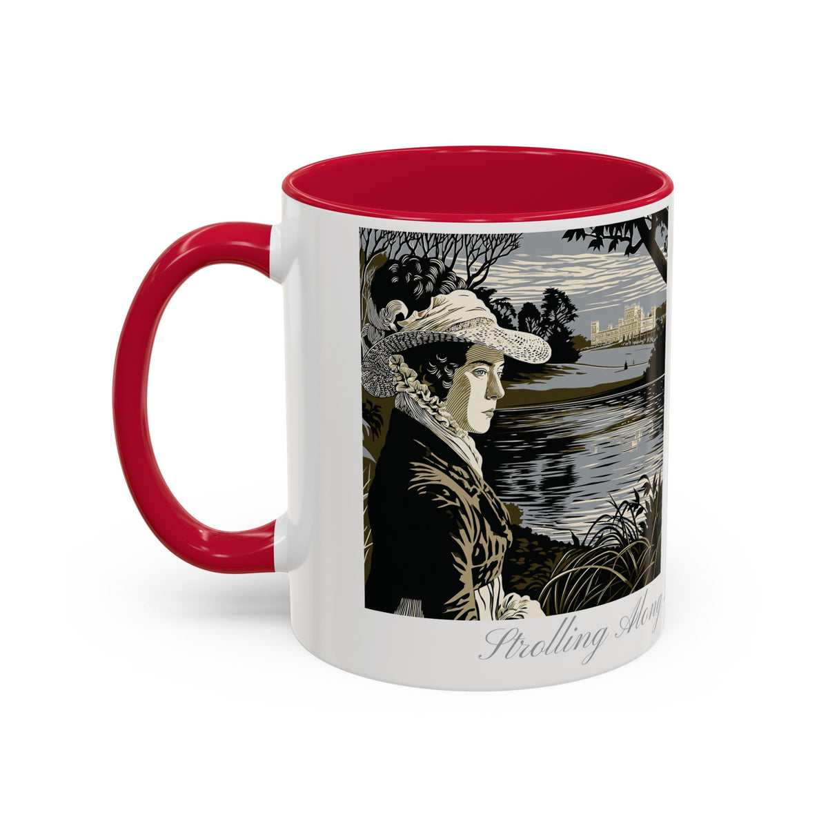 'Strolling Pemberley' Ceramic Coffee Cup — Vintage Regency Silhouette Mug
