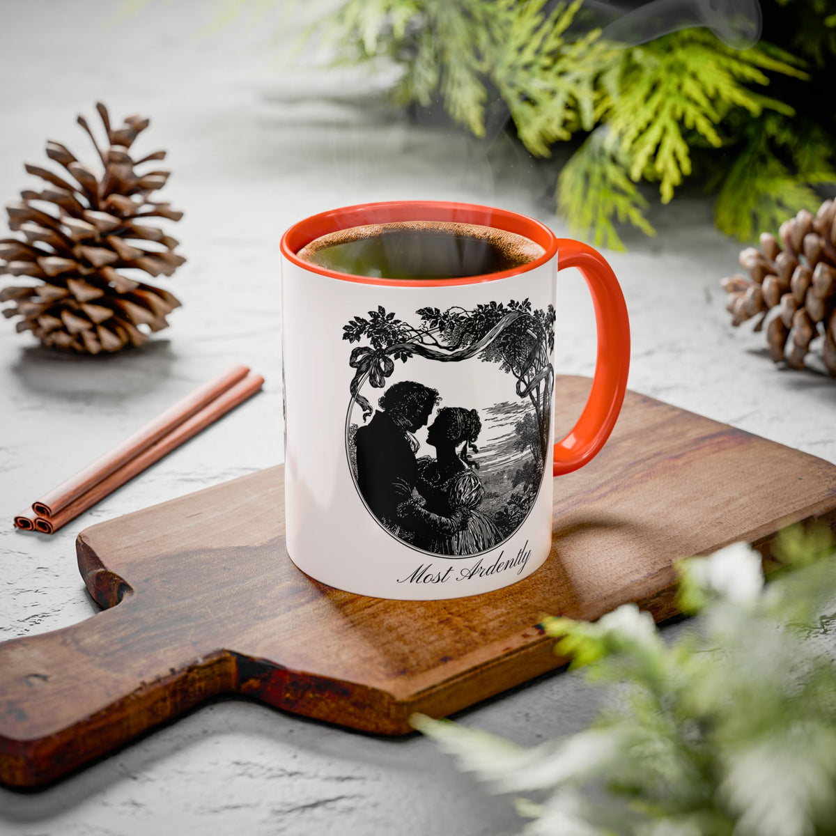 Romantic Vintage Silhouette Mug — "Most Ardently" Tea Coffee Cup (11oz/15oz)