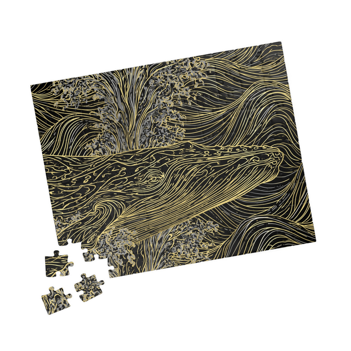 Gold Line Whale Illustration Puzzle | Ocean Art Jigsaw 110–1014 pcs