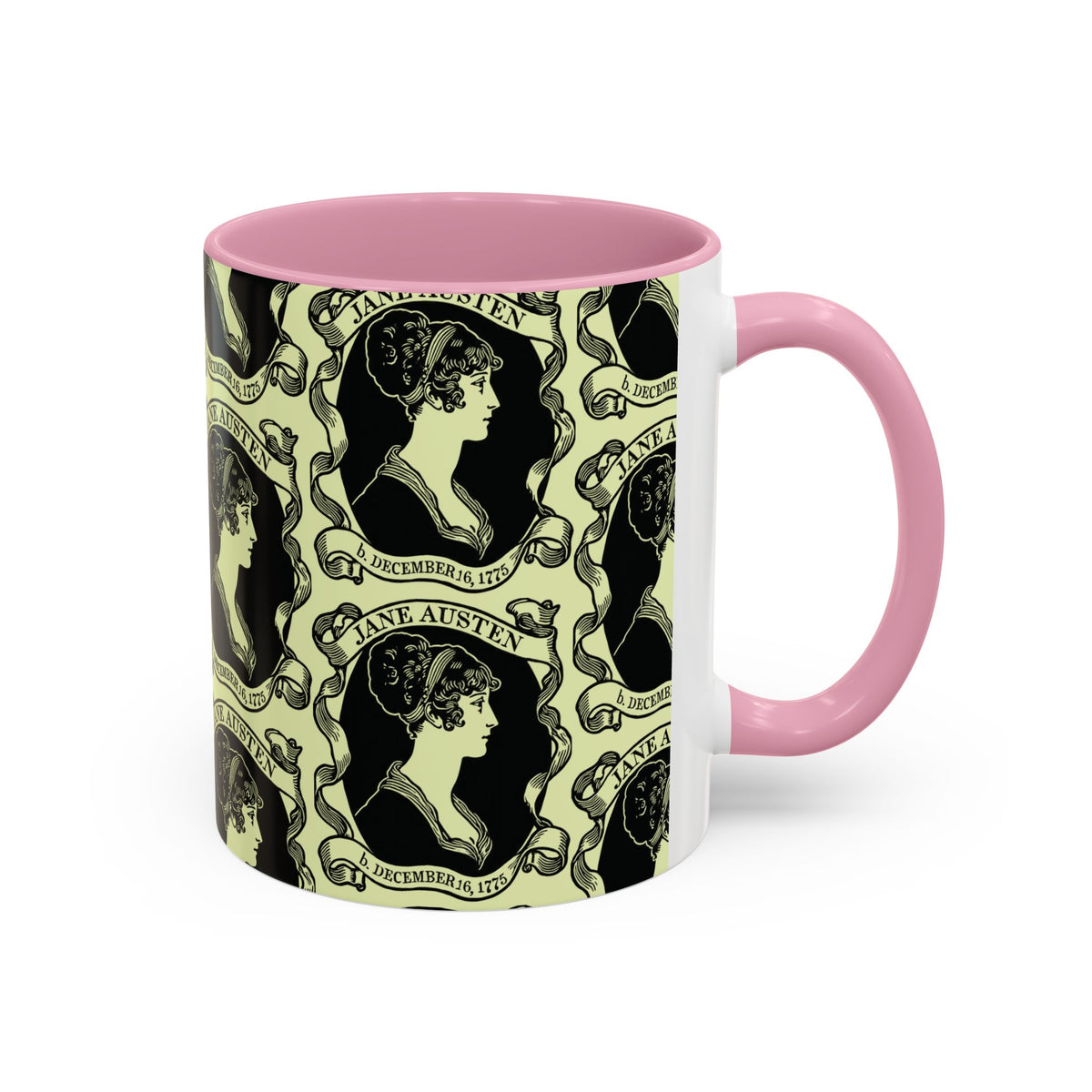 Jane Austen Cameo Pattern Coffee Mug — Literary Tea & Coffee Cup (11oz/15oz)