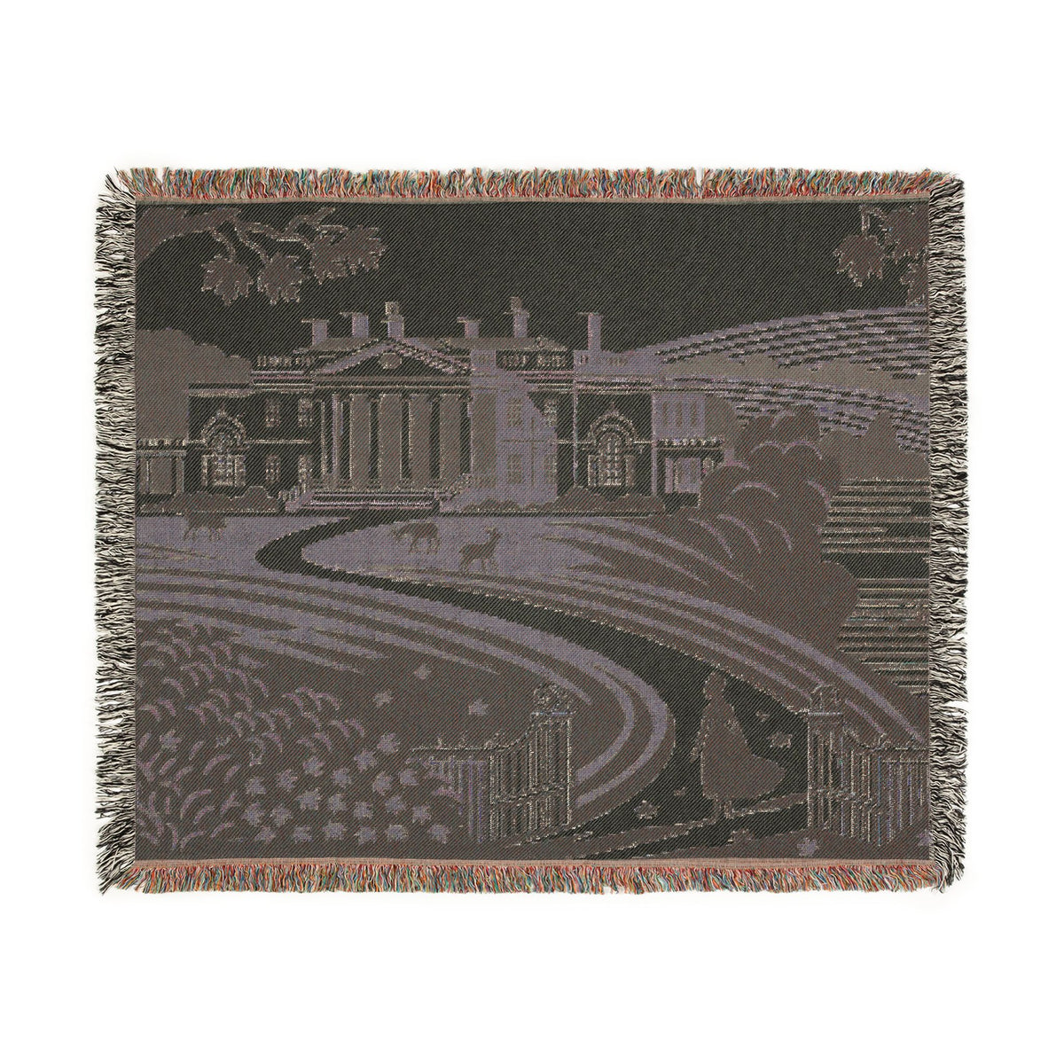 Elizabeth Bennet Walking to Pemberley Woven Blanket | Pride & Prejudice Manor Landscape