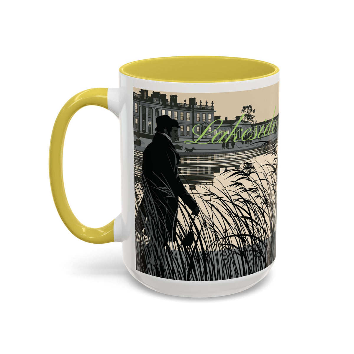Strolling Lakeside with Mr. Darcy  —  Scenic Lakeside Vintage Gentleman Mug (11oz & 15oz)