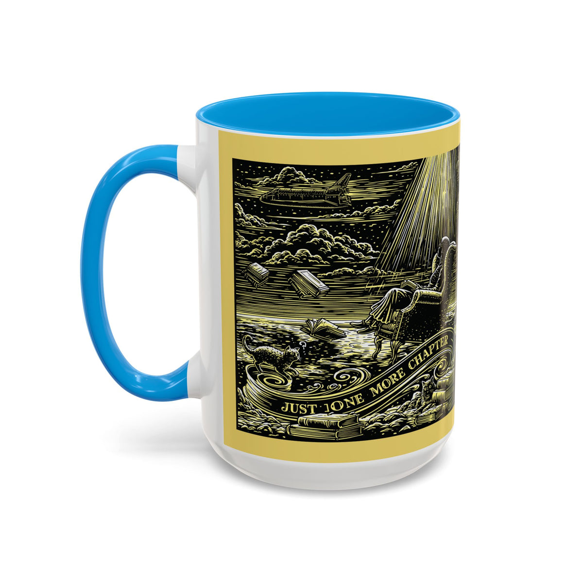 "Just One More Chapter" Under UFO Illustration Mug | Color Accent Coffee Cup