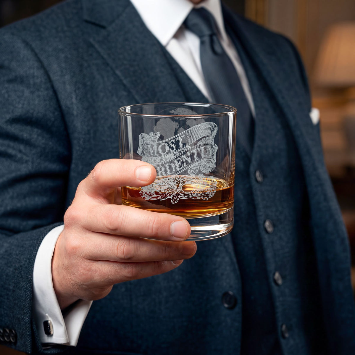 “Most Ardently” Embrace Silhouette — Engraved Whiskey Glass 10.5oz