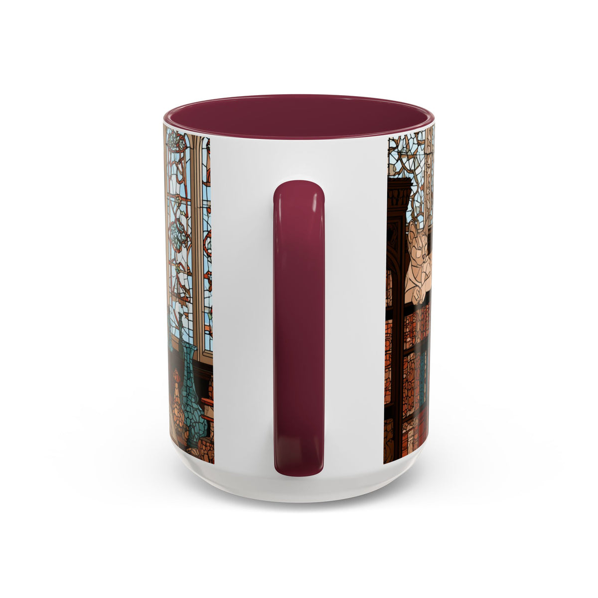Cozy Library/Bookstore - Stained Glass Illustration Mug | Color Accent Ceramic Mug