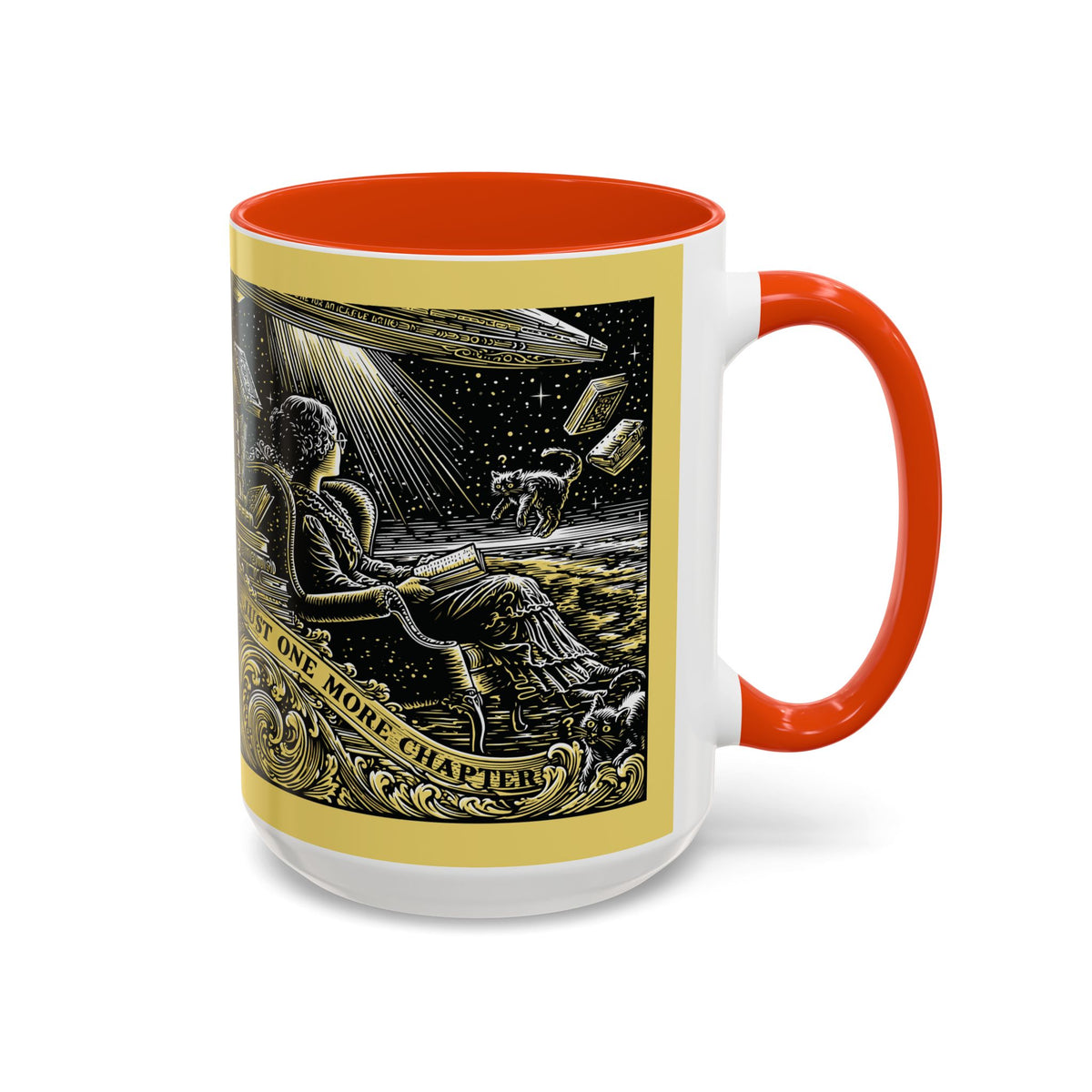 "Just One More Chapter" Under UFO Illustration Mug | Color Accent Coffee Cup