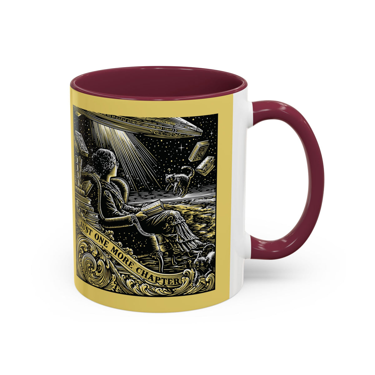 "Just One More Chapter" Under UFO Illustration Mug | Color Accent Coffee Cup