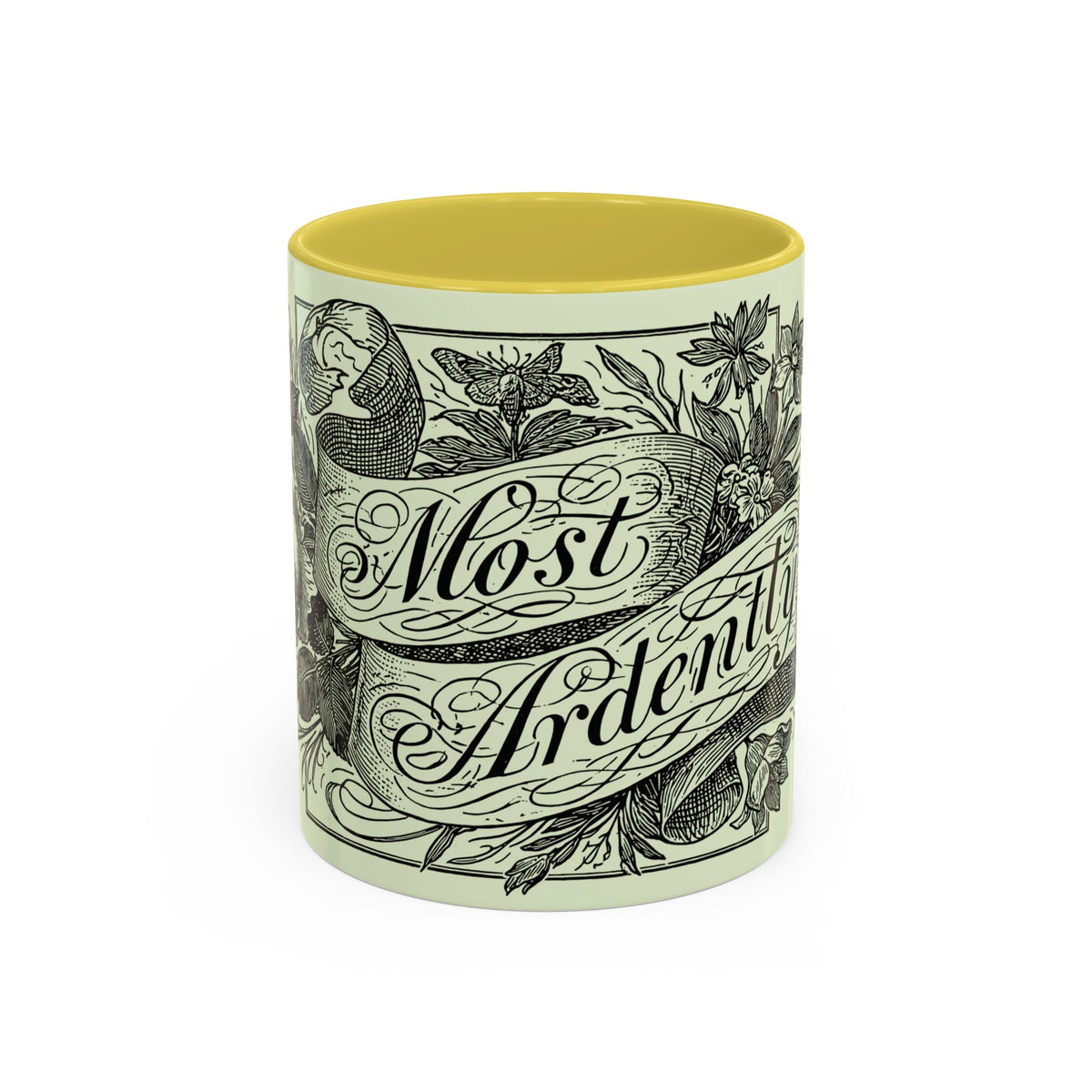 Most Ardently script banner floral Mug | Pink 11 or 15 oz.