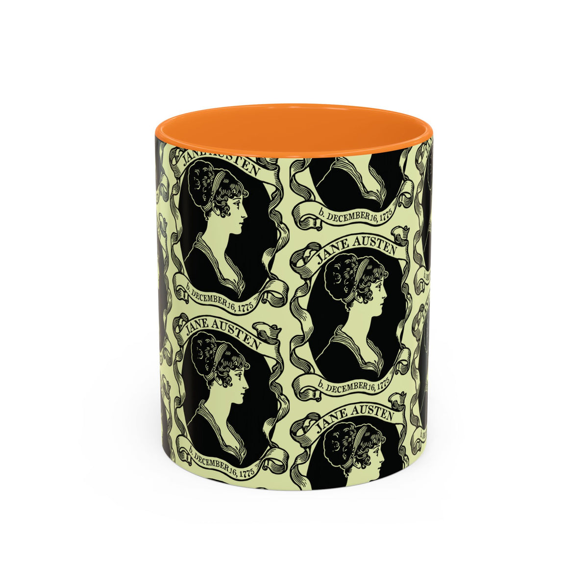 Jane Austen Cameo Pattern Coffee Mug — Literary Tea & Coffee Cup (11oz/15oz)