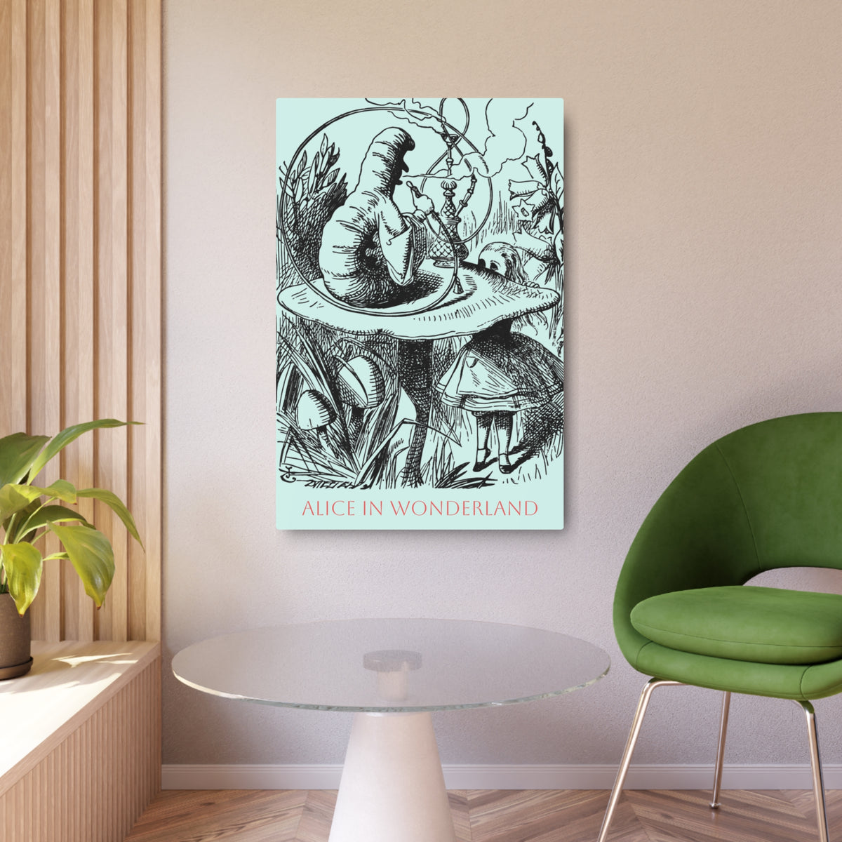 Caterpillar Smoking on Mushroom Alice in Wonderland Metal Art Print —  Vintage Illustration Wall Plaque