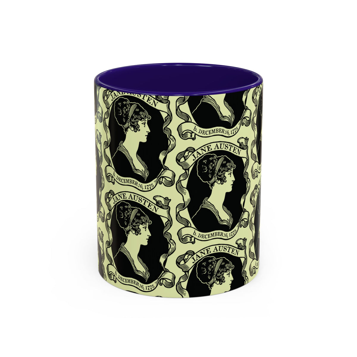 Jane Austen Cameo Pattern Coffee Mug — Literary Tea & Coffee Cup (11oz/15oz)