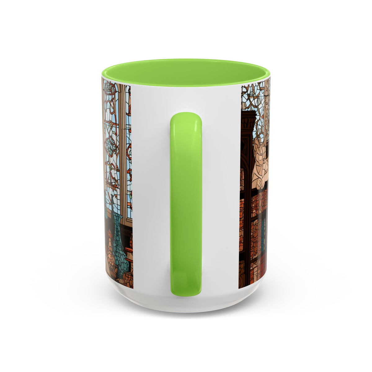 Cozy Library/Bookstore - Stained Glass Illustration Mug | Color Accent Ceramic Mug