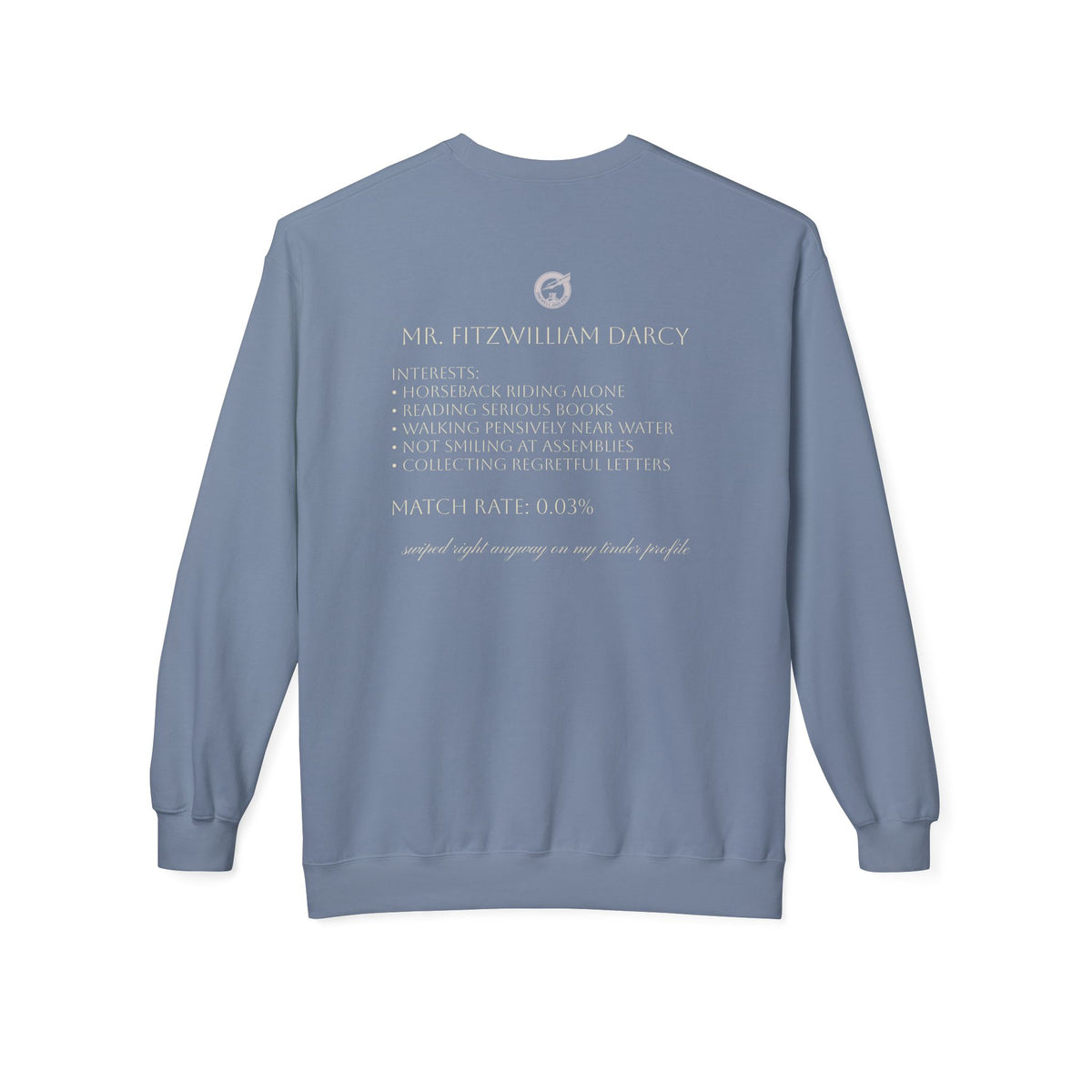 Mr. Darcy Crewneck Sweatshirt — "Mr. Darcy at Pemberley" Classic Jane Austen Sweatshirt