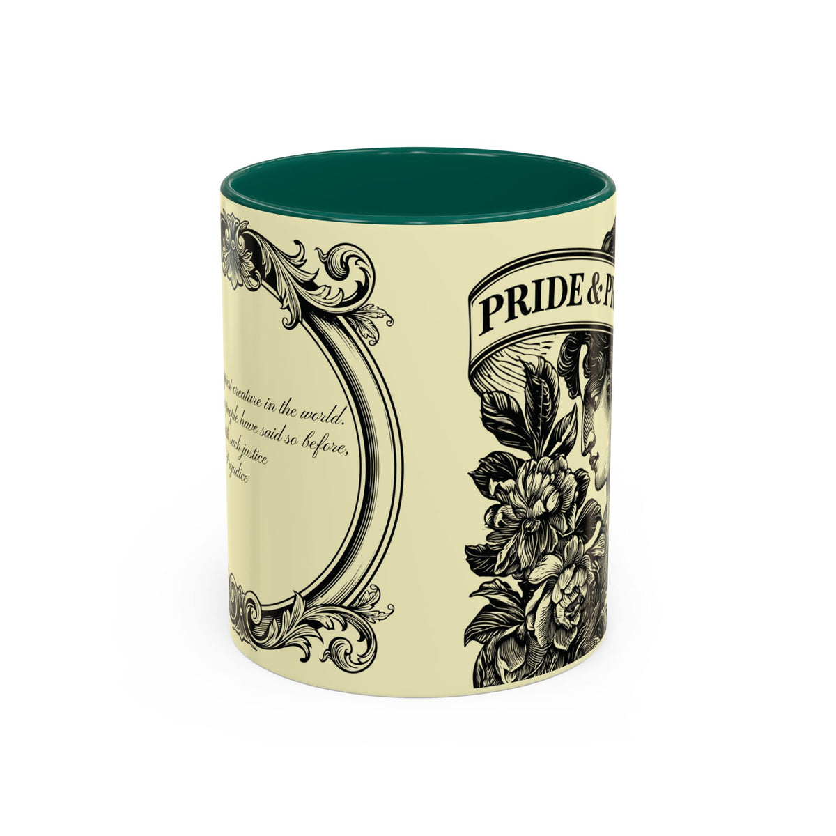 Pride & Prejudice Vintage Floral Mug — “Pride & Prejudice” Ceramic Book Lover Mug (11oz/15oz)