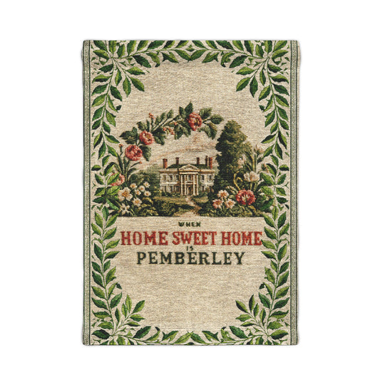 Woven Wall Tapestry — "Home Sweet Home Pemberley" Vintage Estate Wall Hanging