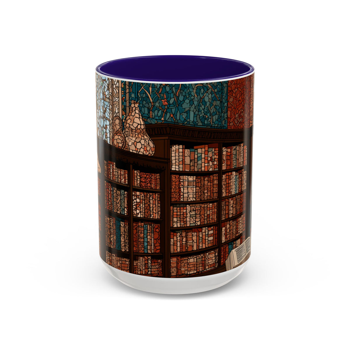 Cozy Library/Bookstore - Stained Glass Illustration Mug | Color Accent Ceramic Mug