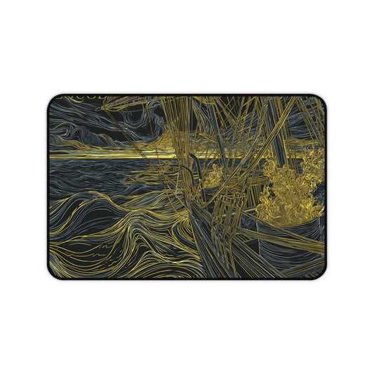 PEQUOD Illustration Desk Mat | Melville Inspired Nautical Wave Art