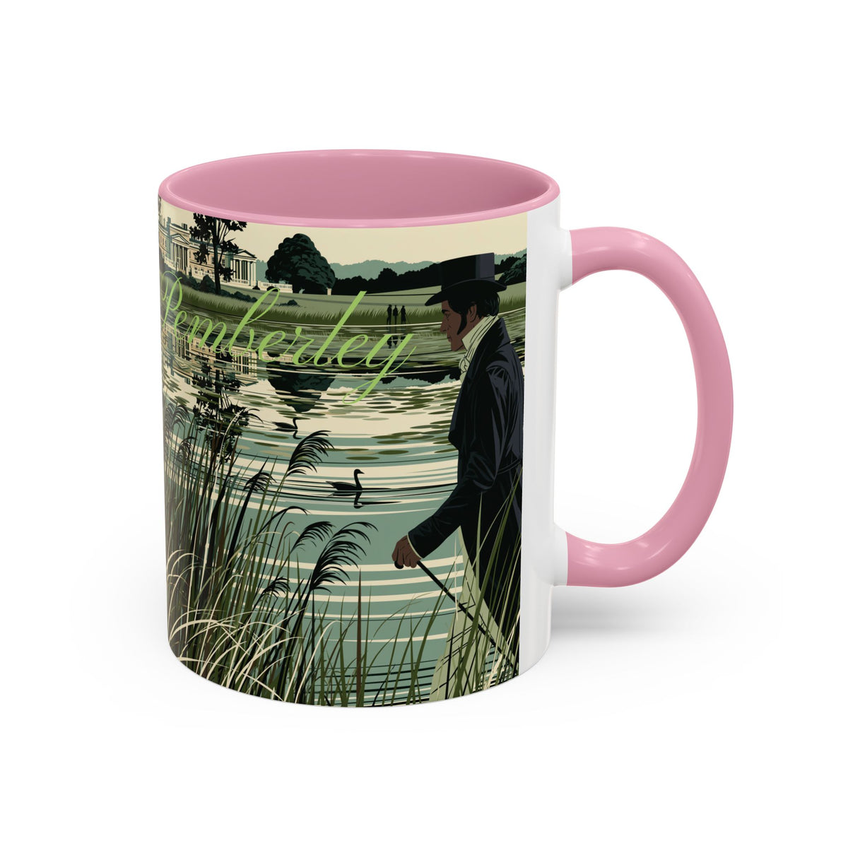 Strolling Lakeside with Mr. Darcy  —  Scenic Lakeside Vintage Gentleman Mug (11oz & 15oz)