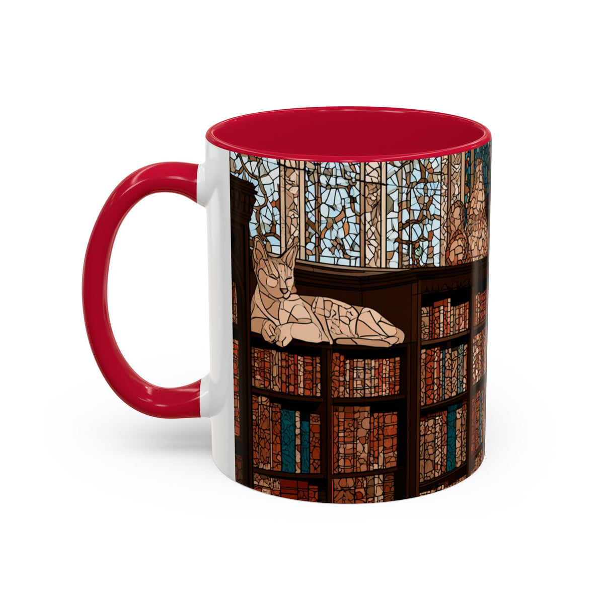 Cozy Library/Bookstore - Stained Glass Illustration Mug | Color Accent Ceramic Mug