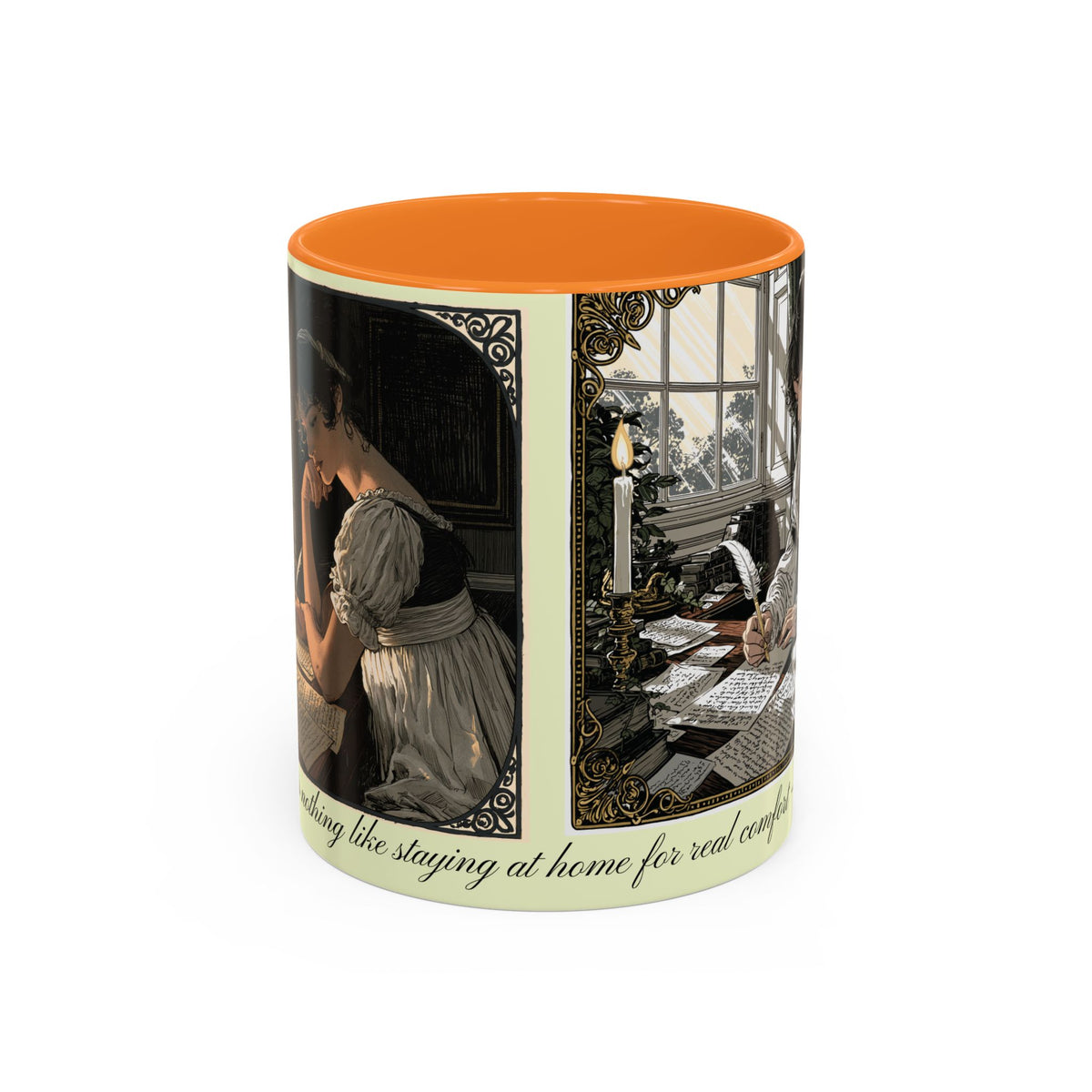 Regency Tea Quote Mug — 'Young Jane Austen Writing at Her Desk' Ceramic Coffee & Tea Cup (11oz/15oz)