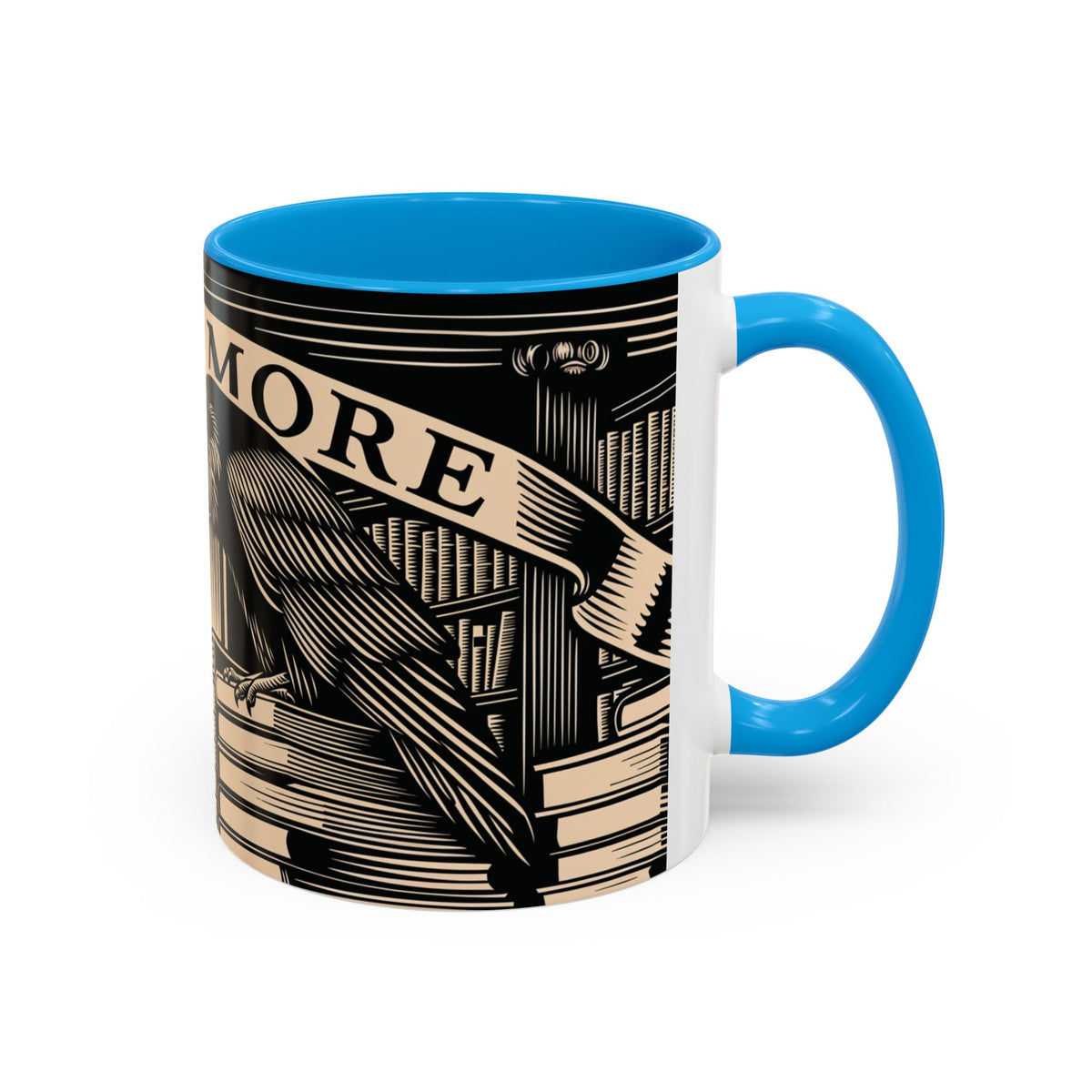 x Nevermore Raven woodcut illustration Mug | Edgar Allan Poe inspired