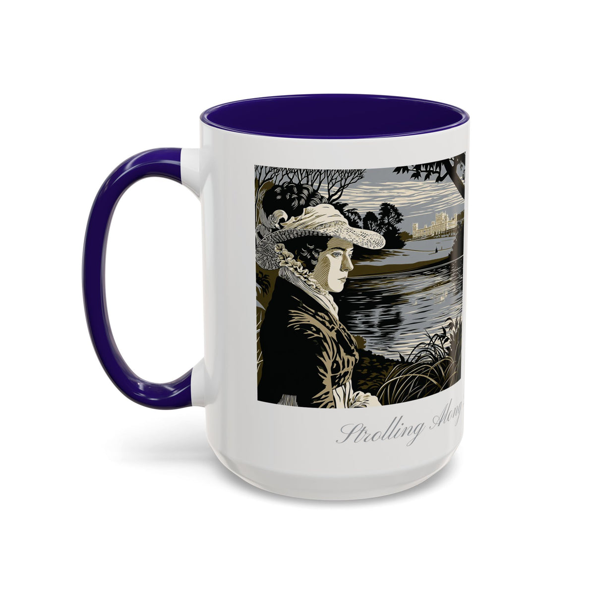 'Strolling Pemberley' Ceramic Coffee Cup — Vintage Regency Silhouette Mug