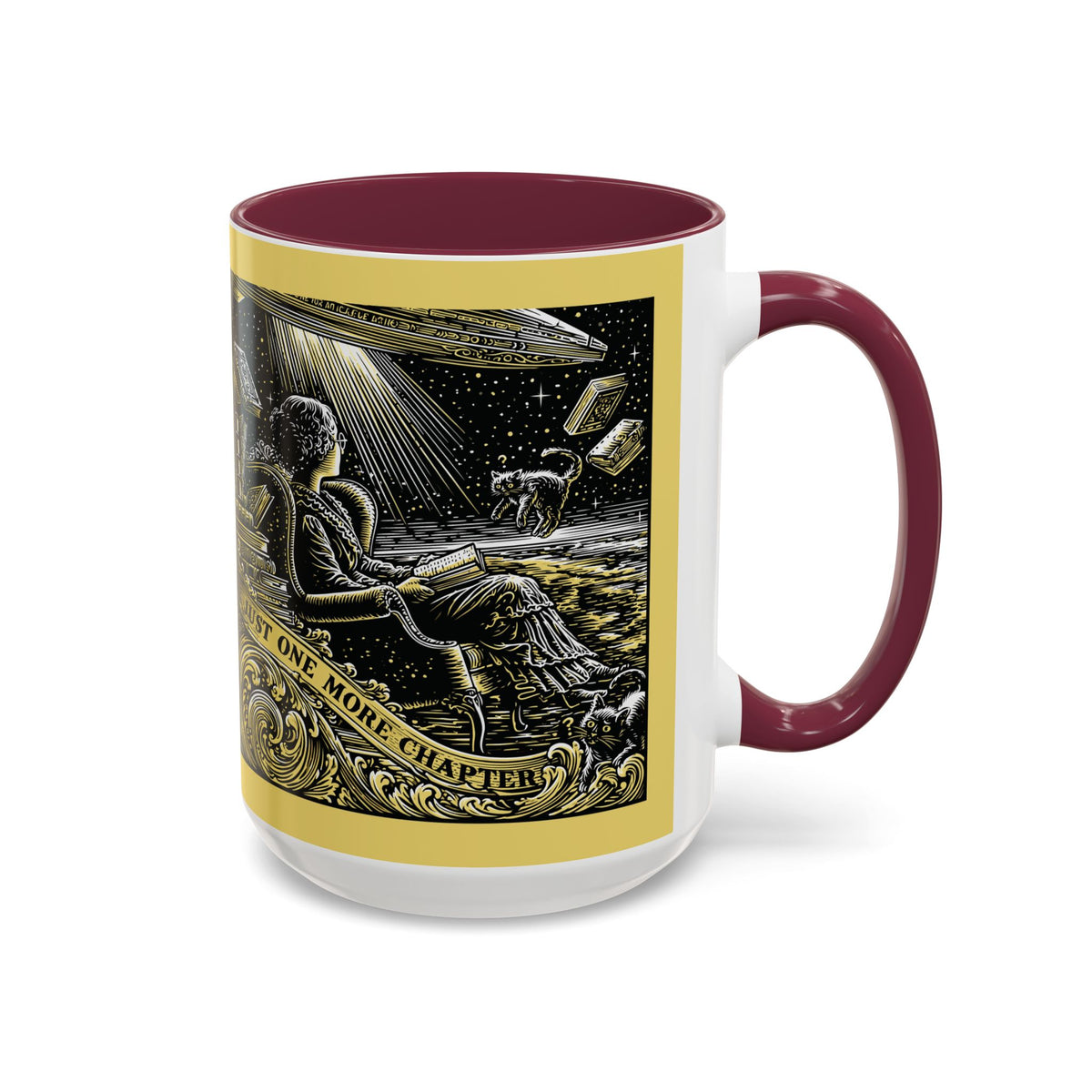 "Just One More Chapter" Under UFO Illustration Mug | Color Accent Coffee Cup
