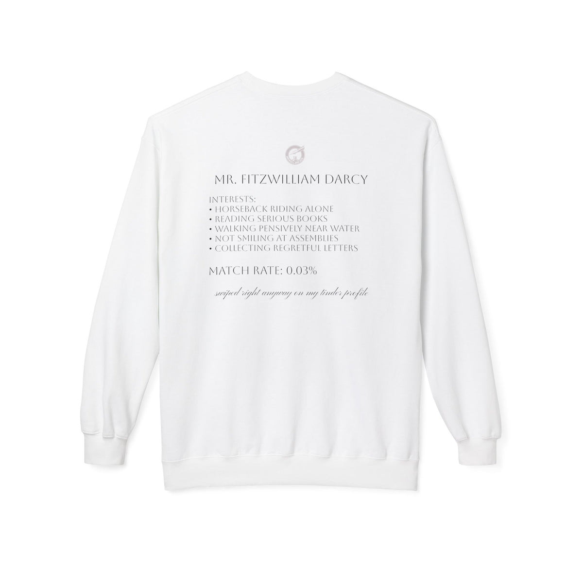 Mr. Darcy Crewneck Sweatshirt — "Mr. Darcy at Pemberley" Classic Jane Austen Sweatshirt