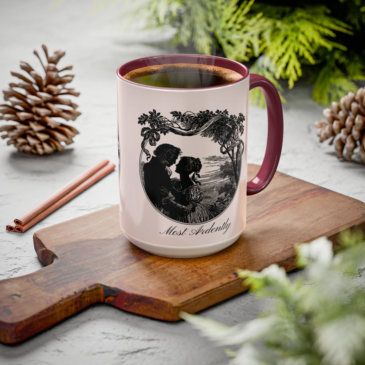 Romantic Vintage Silhouette Mug — "Most Ardently" Tea Coffee Cup (11oz/15oz)
