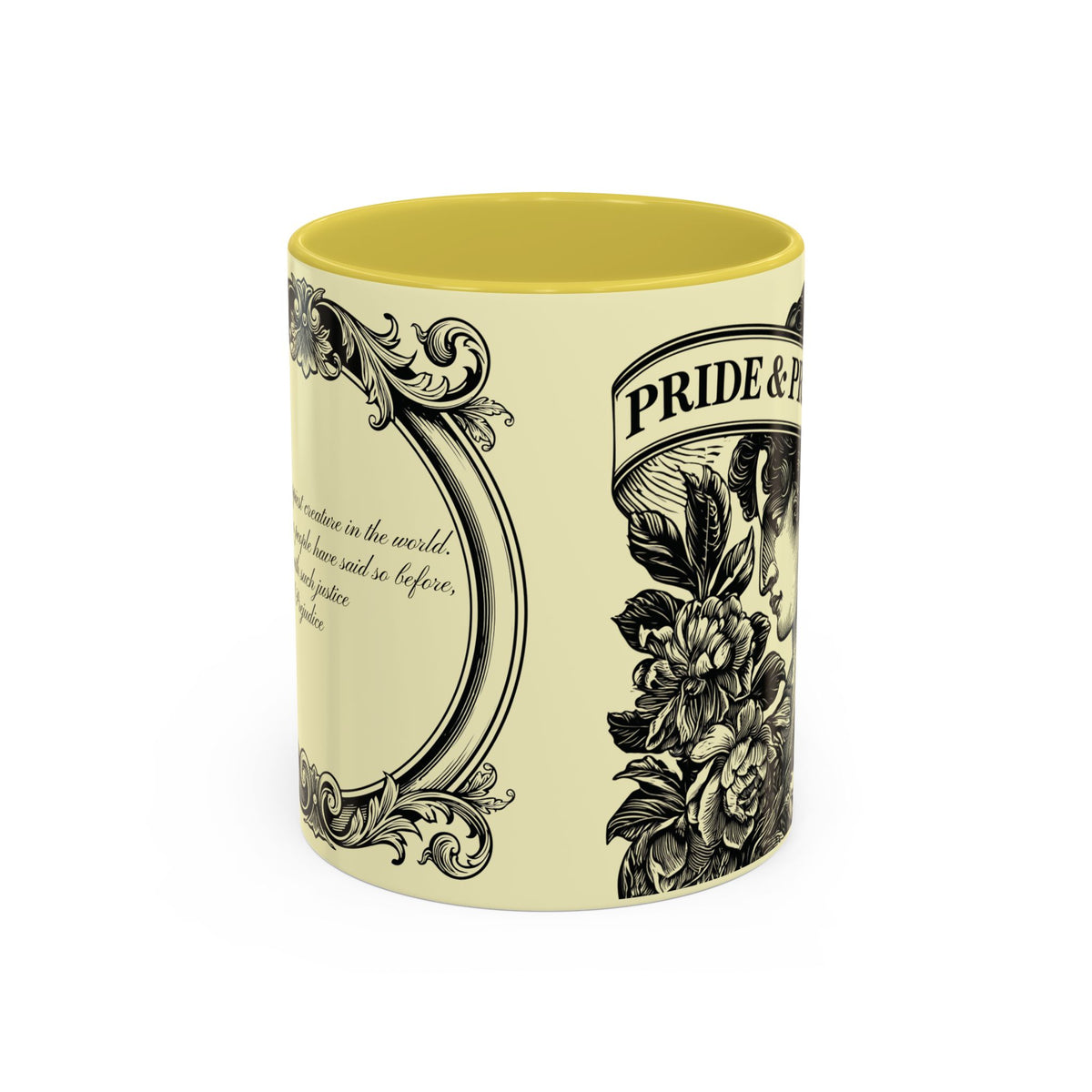 Pride & Prejudice Vintage Floral Mug — “Pride & Prejudice” Ceramic Book Lover Mug (11oz/15oz)