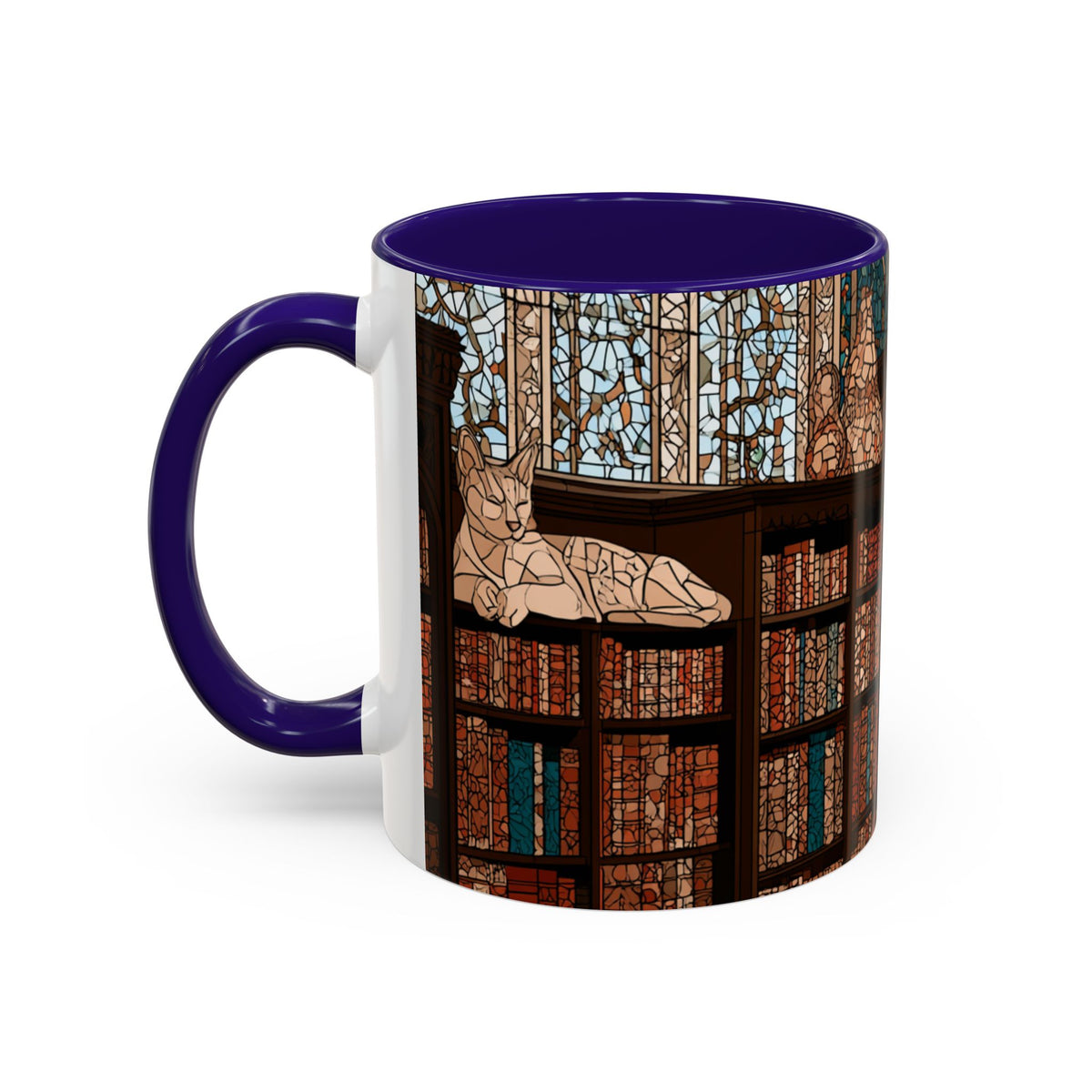 Cozy Library/Bookstore - Stained Glass Illustration Mug | Color Accent Ceramic Mug