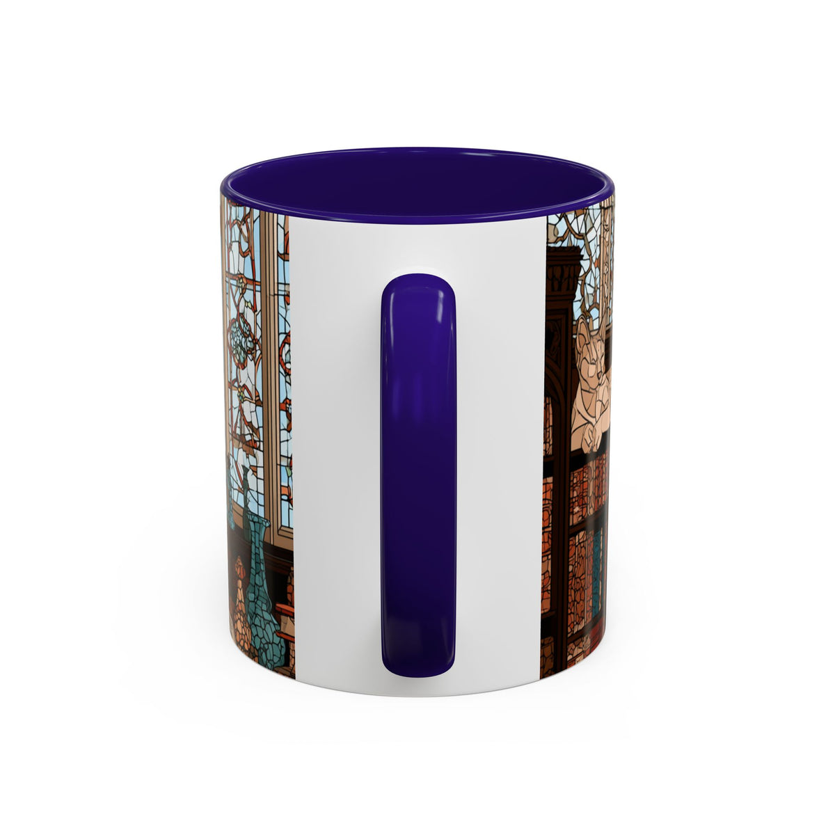Cozy Library/Bookstore - Stained Glass Illustration Mug | Color Accent Ceramic Mug