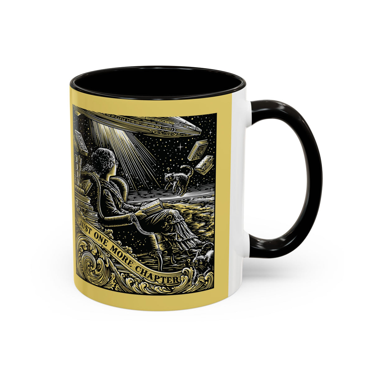 "Just One More Chapter" Under UFO Illustration Mug | Color Accent Coffee Cup