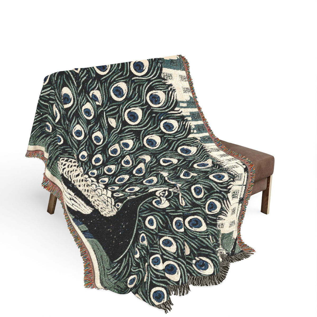 Peacock - Mansfield Park - Woven Blanket | Peacock Feather Throw, Decorative Jacquard