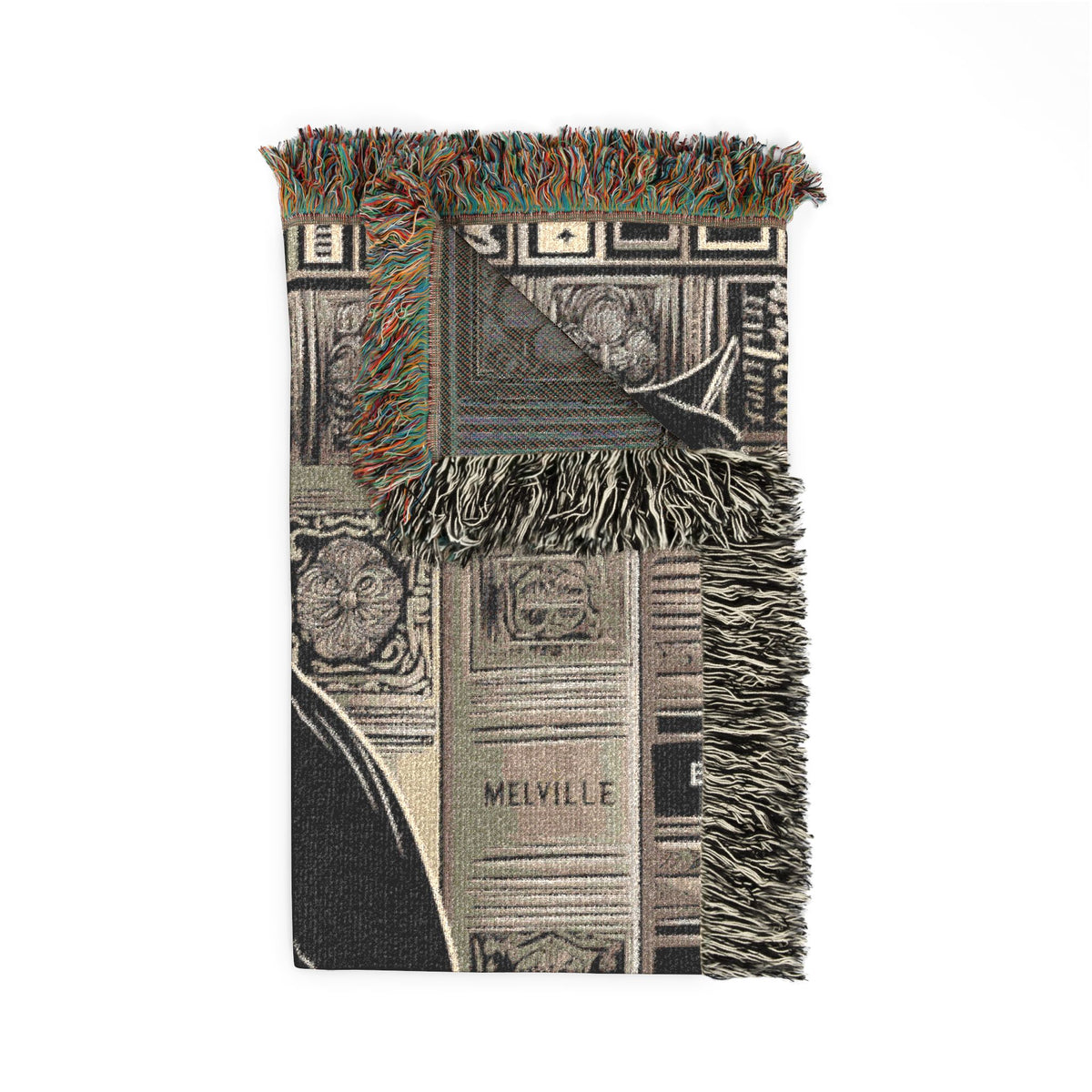Black Cat Library Motif Woven Blanket | Well Read Bookish Throw