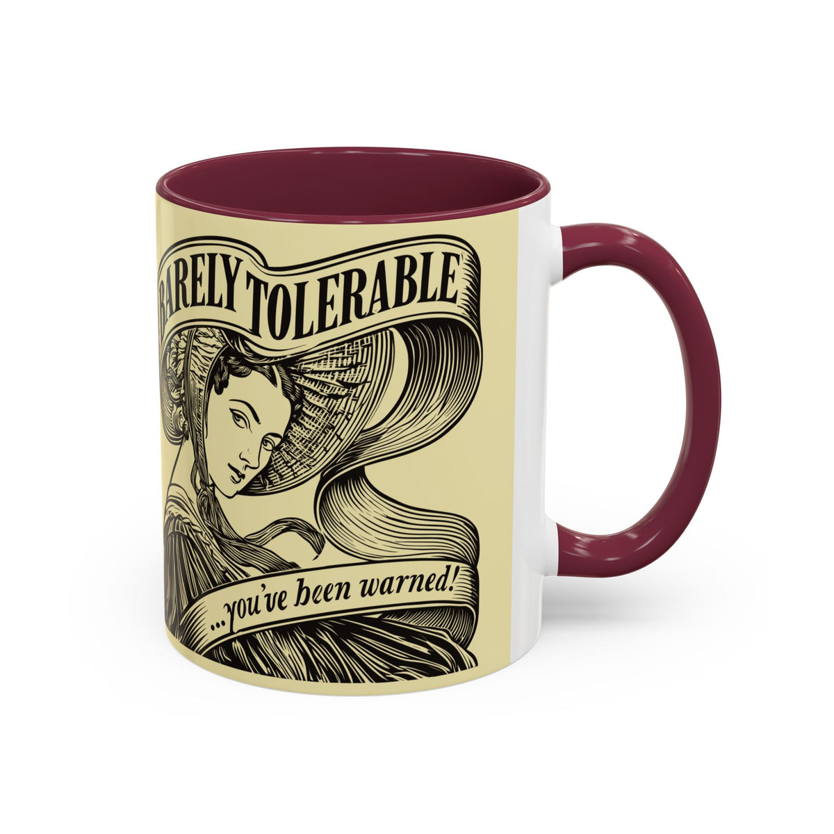 Vintage 'Barely Tolerable' Illustration Coffee Mug (11oz/15oz)