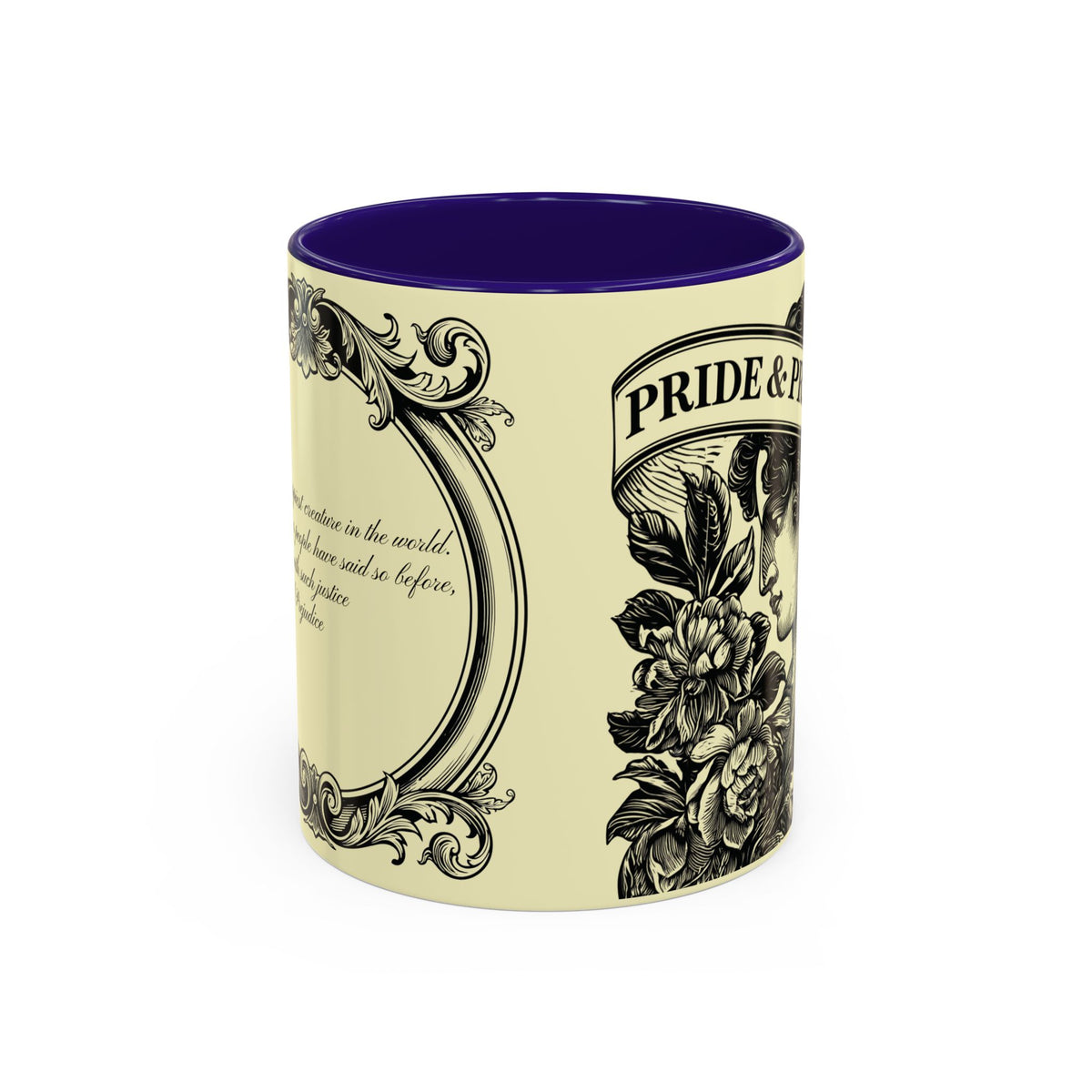 Pride & Prejudice Vintage Floral Mug — “Pride & Prejudice” Ceramic Book Lover Mug (11oz/15oz)