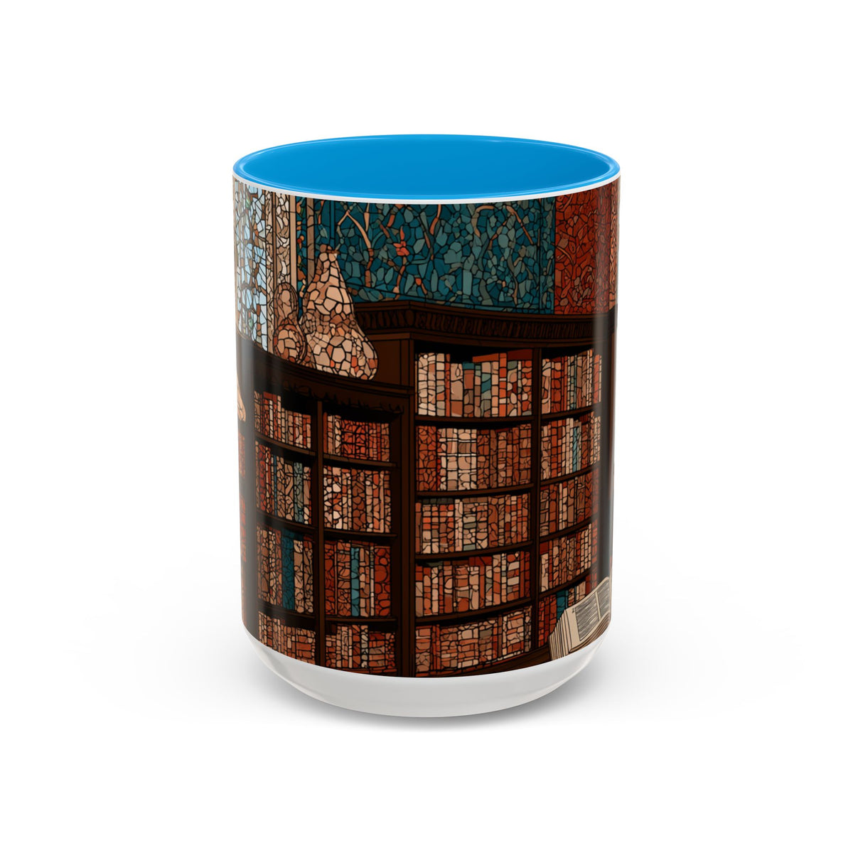 Cozy Library/Bookstore - Stained Glass Illustration Mug | Color Accent Ceramic Mug