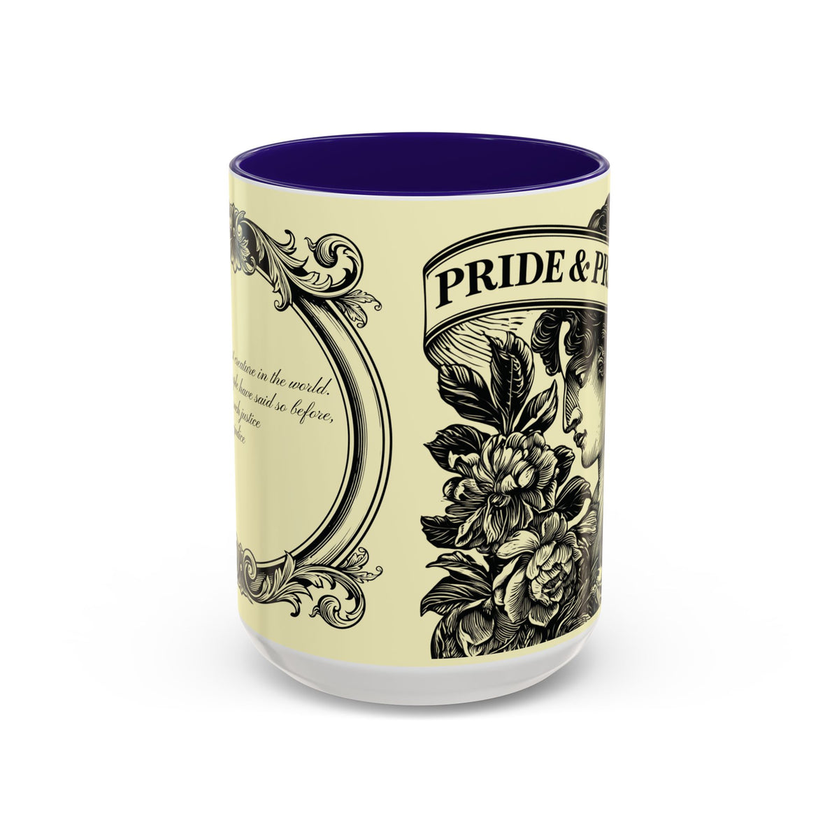 Pride & Prejudice Vintage Floral Mug — “Pride & Prejudice” Ceramic Book Lover Mug (11oz/15oz)