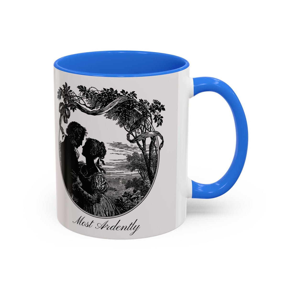 Romantic Vintage Silhouette Mug — "Most Ardently" Tea Coffee Cup (11oz/15oz)