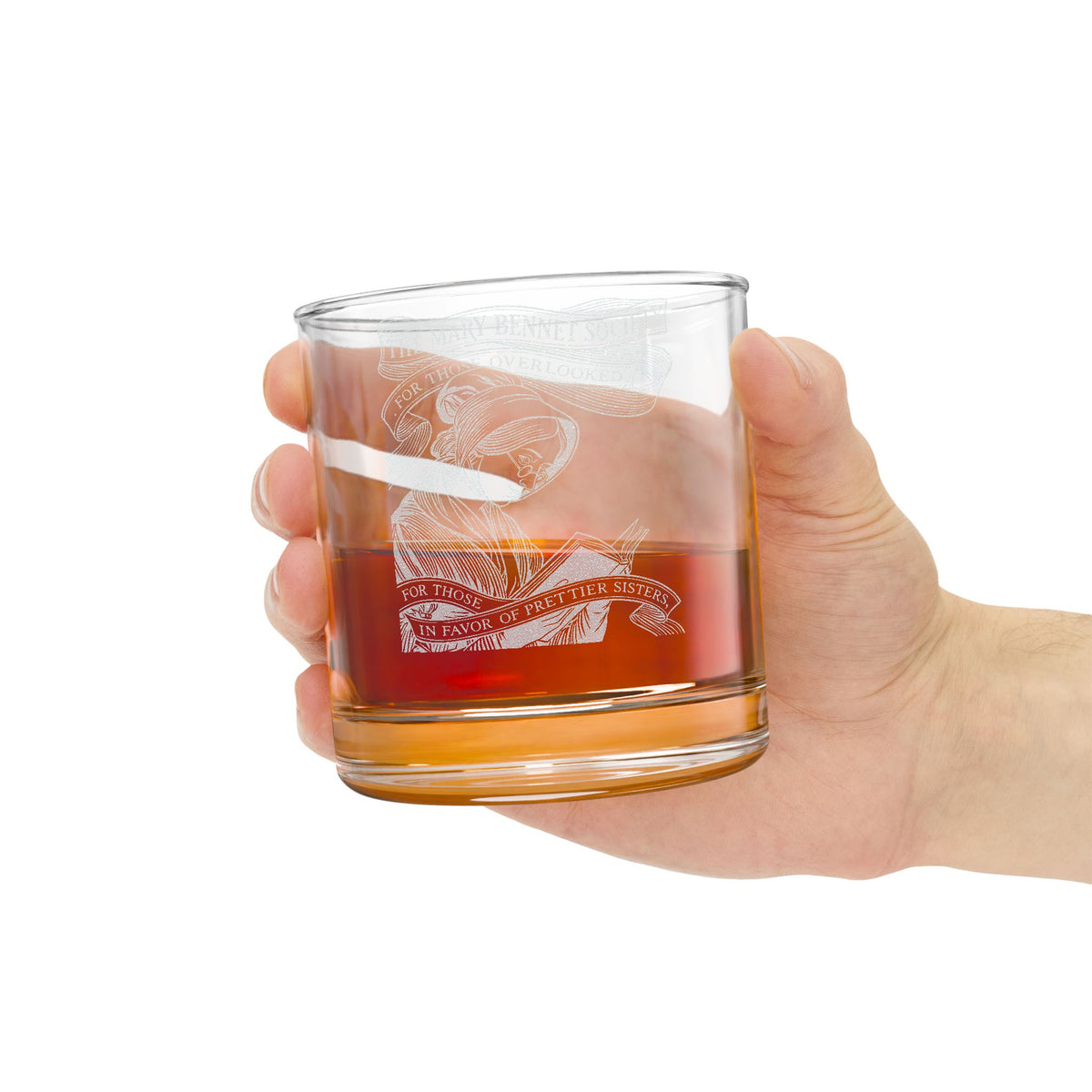 Mary Bennet "Overlooked" Society - Engraved Whiskey Glass — Vintage Jane Austen Illustration, 10.5oz