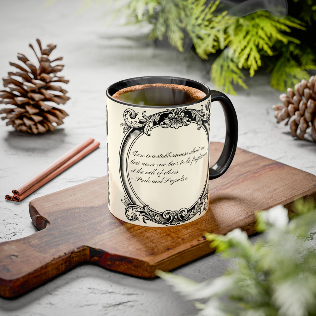 Quote from Pride & Prejudice Vintage Floral Mug — “Pride & Prejudice” Ceramic Book Lover Mug (11oz/15oz)