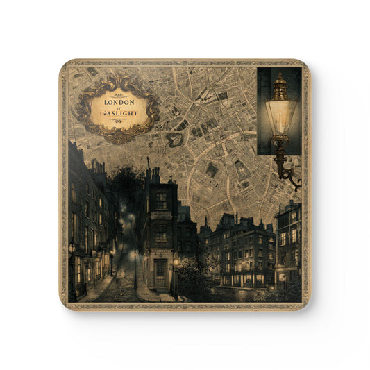 Vintage London Map Cork Coaster Set — Antique Street Scene Travel Drink Coasters (Corkwood)