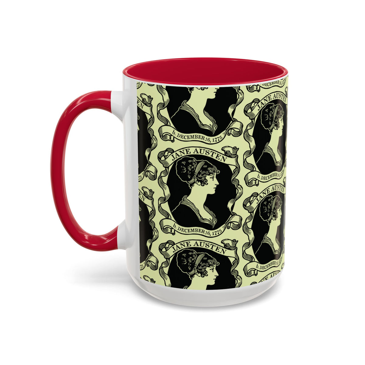 Jane Austen Cameo Pattern Coffee Mug — Literary Tea & Coffee Cup (11oz/15oz)