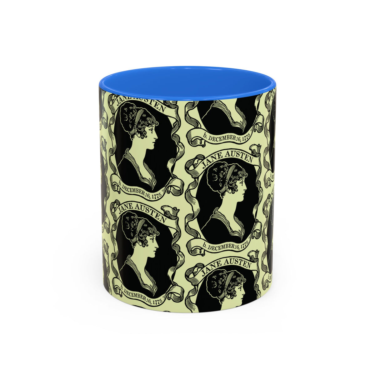 Jane Austen Cameo Pattern Coffee Mug — Literary Tea & Coffee Cup (11oz/15oz)