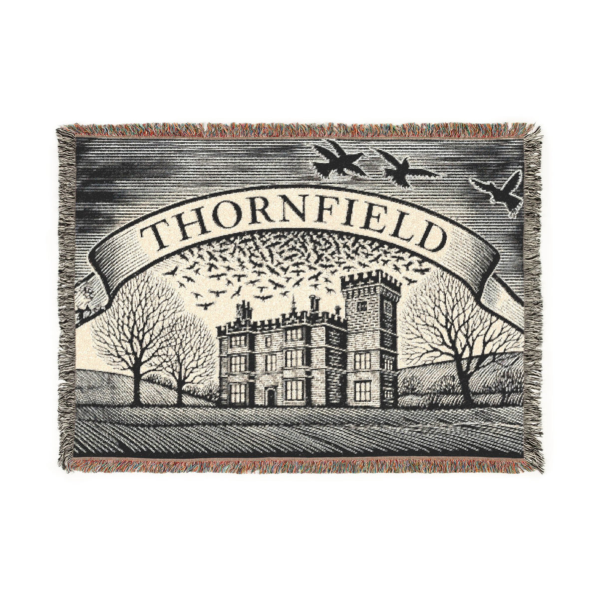 Thornfield Estate Woven Throw Blanket — Vintage Manor Tapestry Design