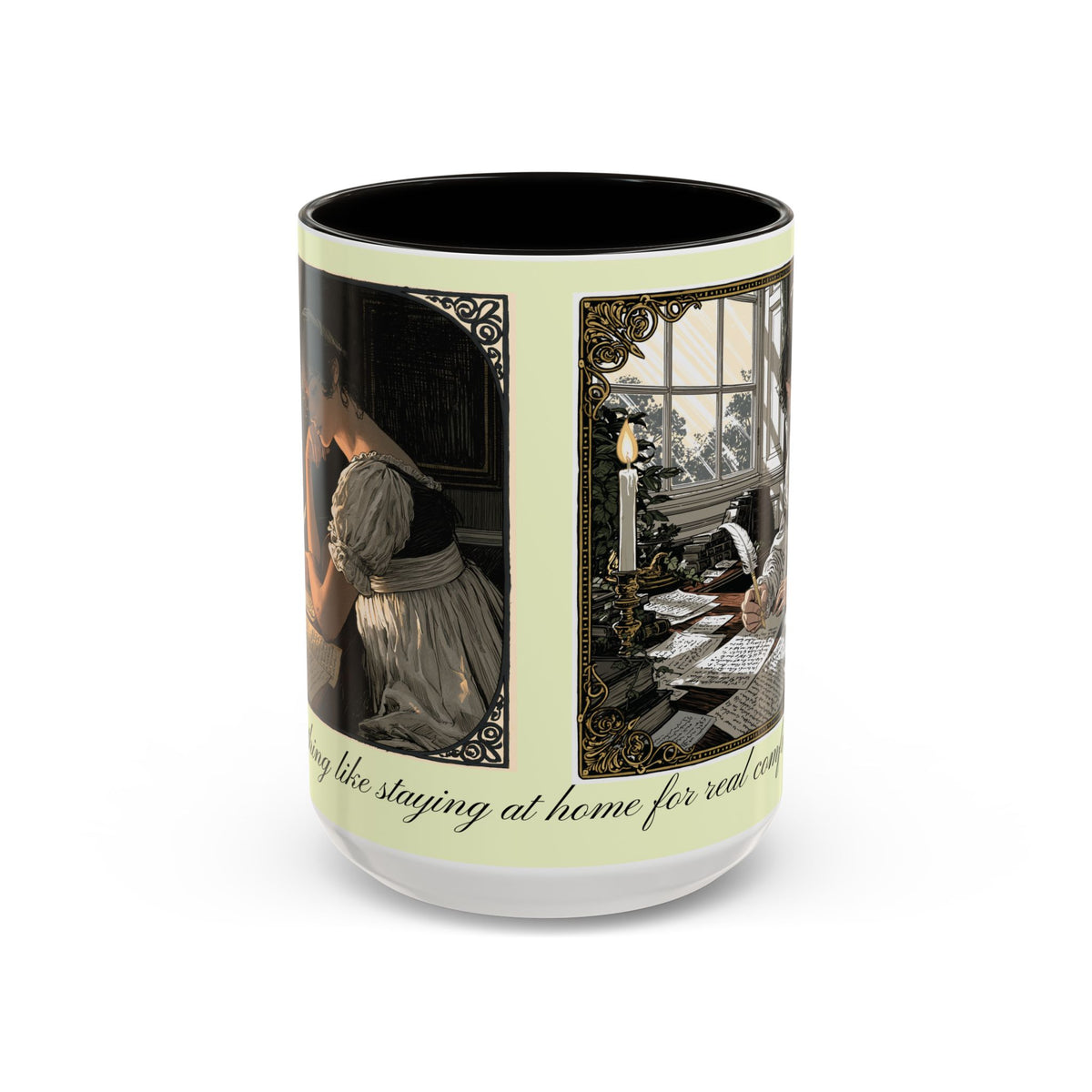 Regency Tea Quote Mug — 'Young Jane Austen Writing at Her Desk' Ceramic Coffee & Tea Cup (11oz/15oz)