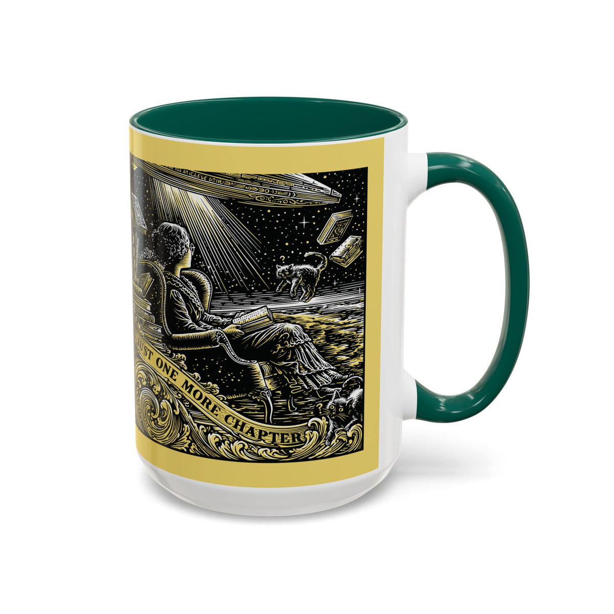 "Just One More Chapter" Under UFO Illustration Mug | Color Accent Coffee Cup