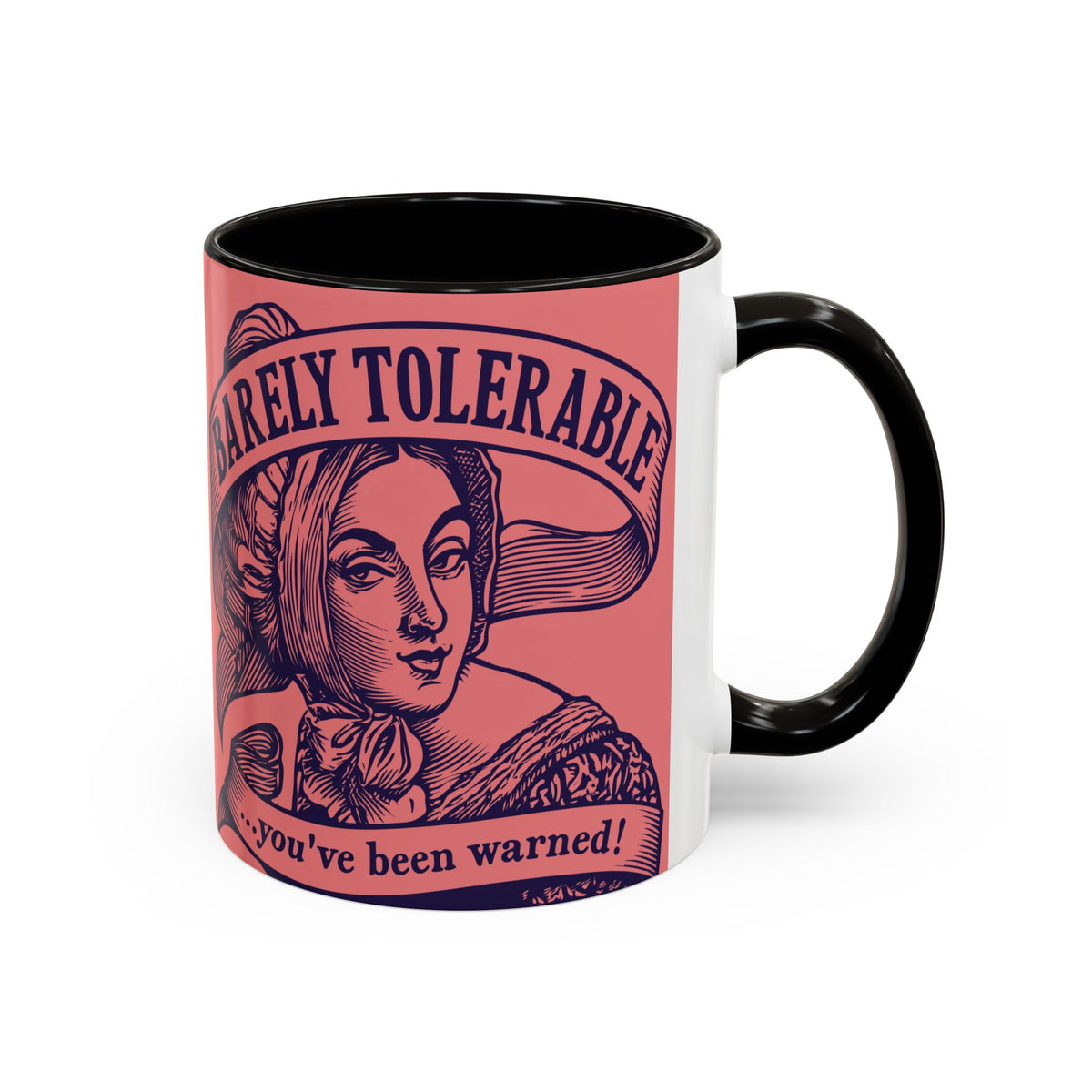 Barely Tolerable Vintage Portrait Mug — Funny Retro Coffee Cup (11oz/15oz)