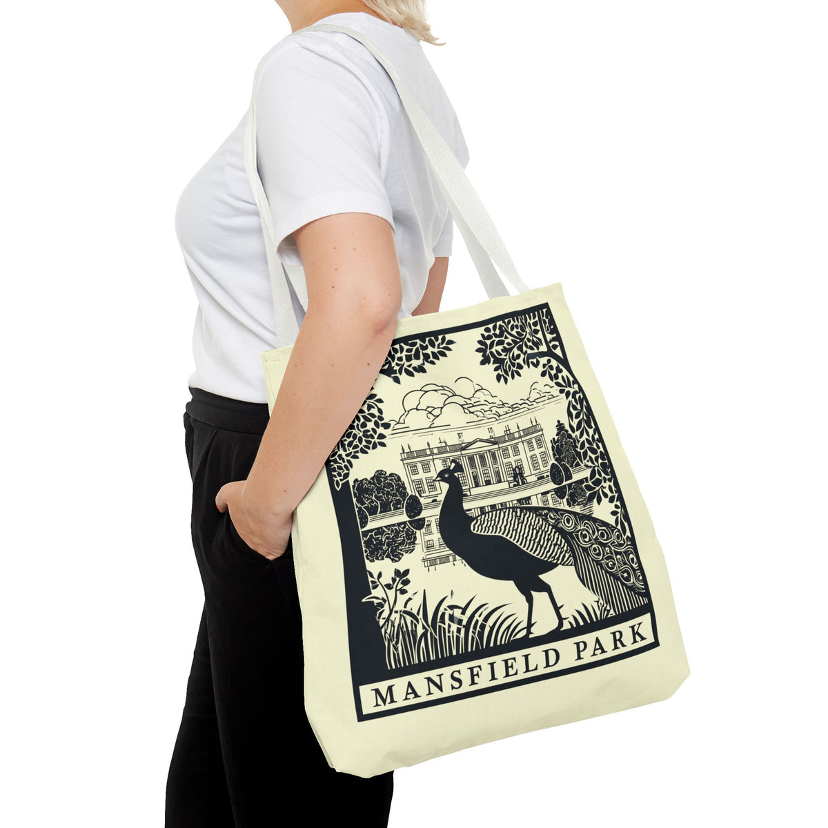 Mansfield Park Illustrated Tote — Vintage Estate Peacock Tote Bag